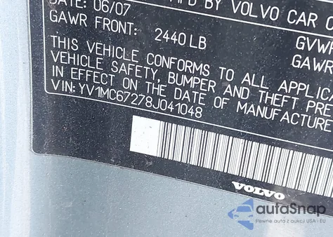 2008 Volvo C70 T5/T5 M z USA, uszkodzony, nr VIN YV1MC67278J041048